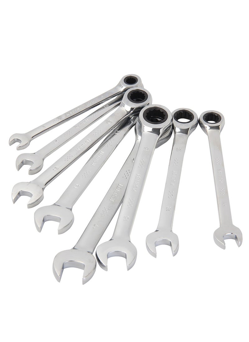 KSEIBI 8-Piece Ratchet Combination Spanner Set,8-17mm Metric Chrome Vanadium Steel Spanner with Plastic Tray, Fixed Head Open End Combination Wrench Set, loosening or tightening bolts, Automotive Maintenance  - Image 5