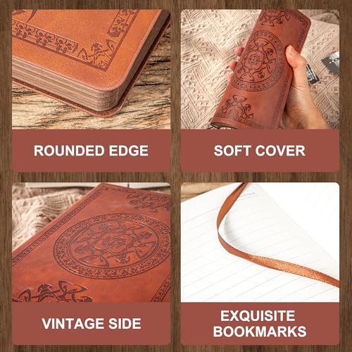 CAGIE Leather Vintage Journal for Men Soft Cover Lined Pages Notebook 180 Lay Flat for Writing Travel Diary, 5.7'' x 8.3'', Brown - Image 2
