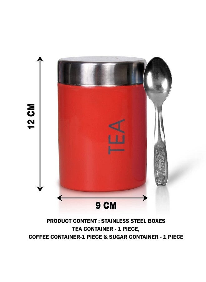 VISAXMI® Stainless Steel Tea Sugar Coffee Container Set of 3 | Tea Sugar Canister | Steel Canister Set for kitchen With 3 Spoons | Steel Containers (Pack of 3, Multicolor) - Image 4