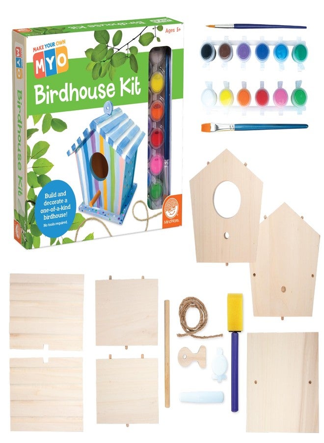 MindWare Make Your Own Birdhouse Kit - Wood Art Kit for Kids - Includes Pre-Cut Wood Pieces and Art Supplies to Assemble and Paint Your Own Bird House - Ages 5 and Up - Image 1