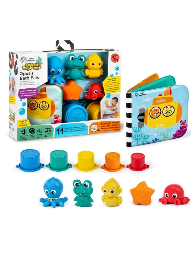 Baby Einstein Ocean Explorers Opus Bath Pals 11-Piece Gift Set, Waterproof Bath Book, Bath Cups, Animal Shape Bath Toys for Baby and Toddler, Ages 3 Months and Up - Image 1