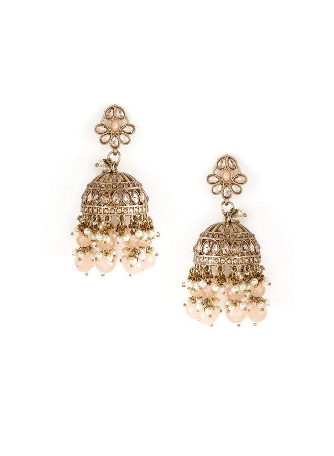 Rubans Traditional Gold Toned Jhumkas with Pearl Beads For Women & Girls - Image 1