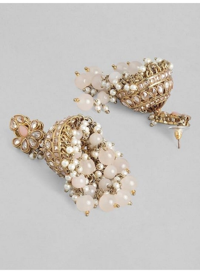 Rubans Traditional Gold Toned Jhumkas with Pearl Beads For Women & Girls - Image 2