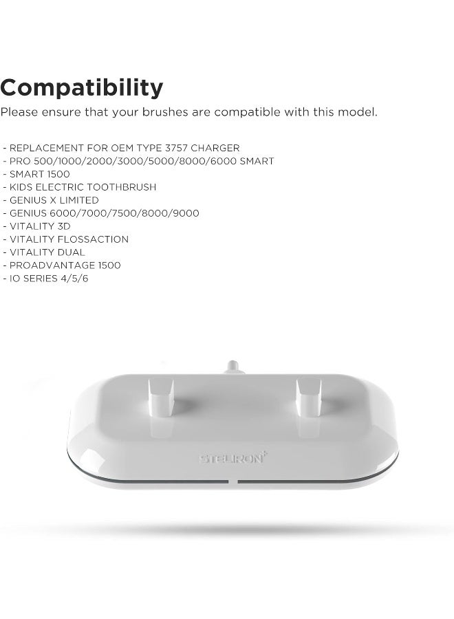 Galvanox 2in1 Dual Toothbrush Charger Compatible with Oral B Electric Toothbrushes Replacement for 3757 Works with Braun OralB Pro Advantage Smart Genius Vitality iO and Kids Models - Image 3
