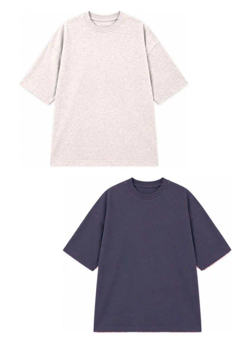 Abitos White & Navy Blue Daily Double Heavyweight Oversized Tshirts 2 Pack for Men | Best Price UAE