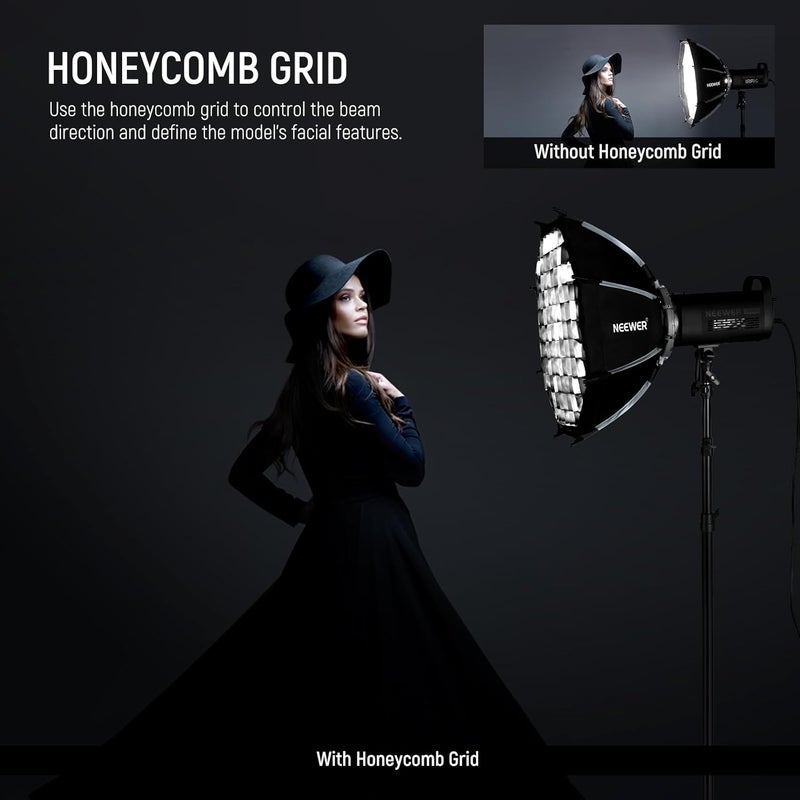 22"/55cm Octagonal Softbox, Quick Release Bowens Mount Softbox with Honeycomb Grid, Light Diffusers, Bag for RGB CB60 CB60B CB200B MS60B MS60C MS150B S101-300W/400W Pro Vision 4 Q4, NS22P - Image 4