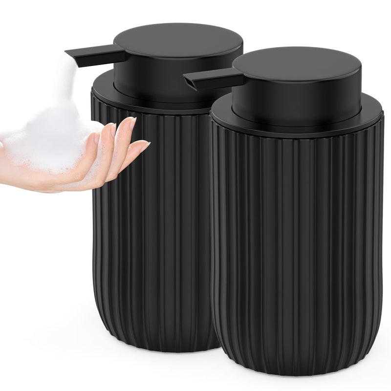Pososto Ceramic Foaming Hand Soap Dispenser 2Pack 12 Oz Bathroom Soap Dispenser  Lotion Dispenser For Kitchen  Refillable Matte Streaks Soap Dispenser With Large Pump (Black-2Pack) - Image 1