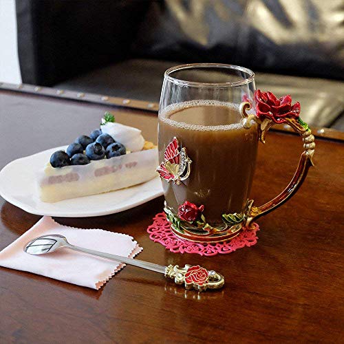 DasyFly Birthday Gifts For Women,Enamel Butterfly Flower Glass Tea Cup Rose Red Coffee Mug,Cute Gifts For Mom Grandma Women Wife Female Friend on Mothers day Anniversary Christmas Valentines - Image 2