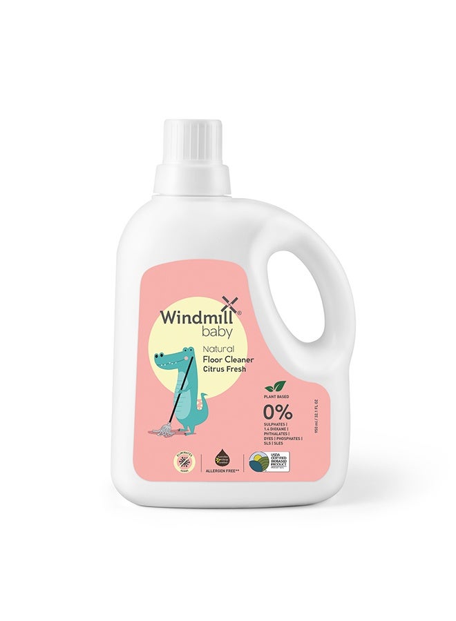 Windmill baby منظف أرضيات طبيعي معتمد من وزارة الزراعة الأمريكية للأطفال، خالي من المواد المسببة للحساسية والكحول، صديق للأطفال والحيوانات الأليفة، برائحة الحمضيات، مناسب لجميع أنواع الأرضيات - 950 مل - Image 1