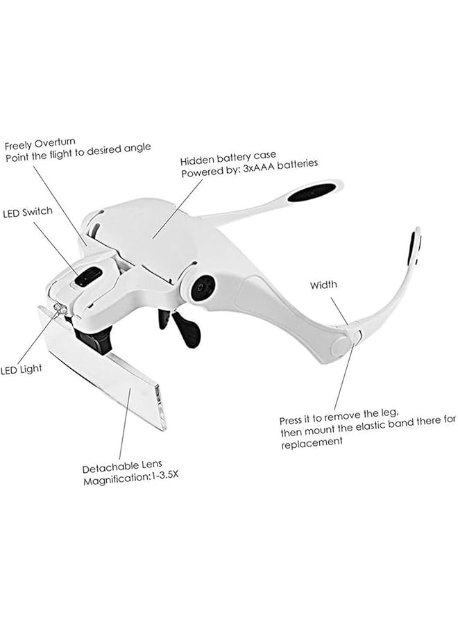 HALAMODO Magnifying Glasses Head Mount Magnifier with LED Light 1x 1.5x 2x 2.5x 3.5x Lens for Close Up Work Watch Cross Stitch Jewelry or Reading Aid with Headband - Image 3