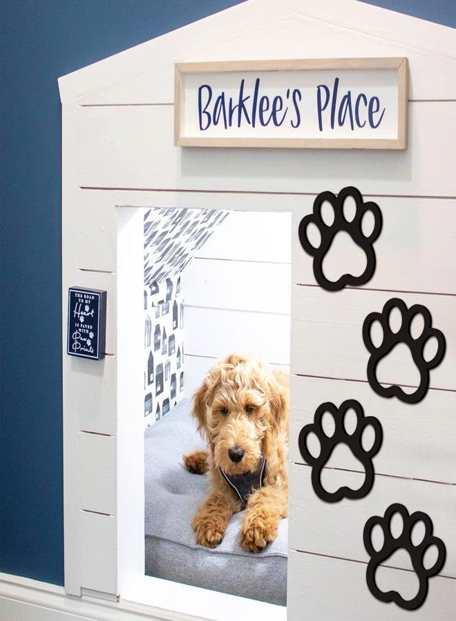 Xylolfsty Dog Room Decor Paw Prints Wood Wall Art Dog Lovers Gifts Puppy Decorations Signs for Home Kitchen Bathroom Bedroom BLACK 4PCS - Image 3