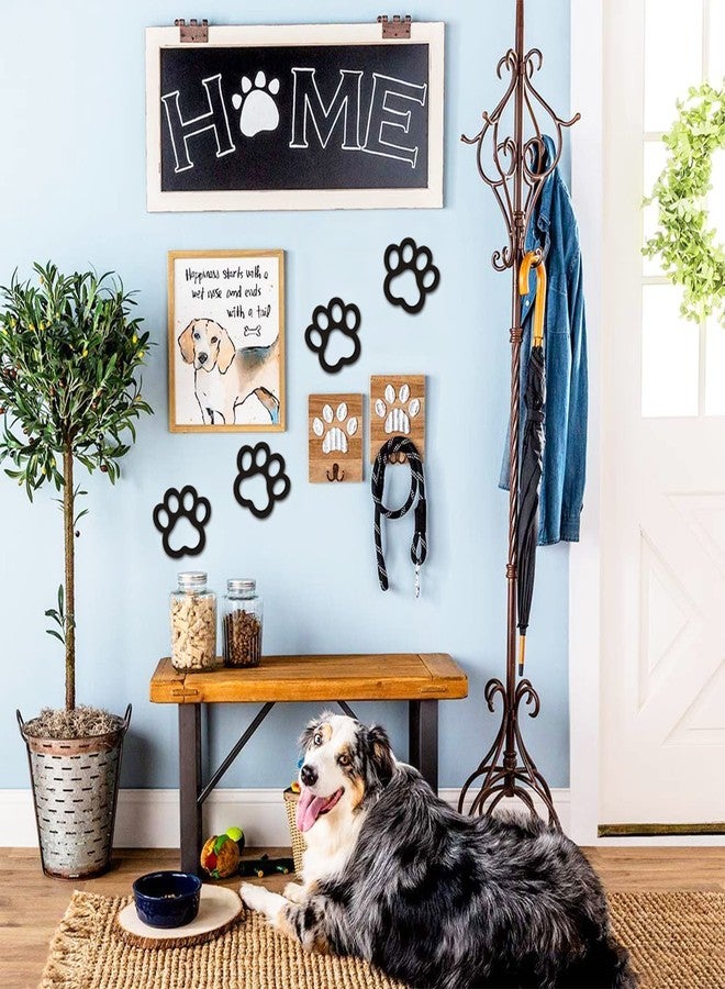 Xylolfsty Dog Room Decor Paw Prints Wood Wall Art Dog Lovers Gifts Puppy Decorations Signs for Home Kitchen Bathroom Bedroom BLACK 4PCS - Image 5
