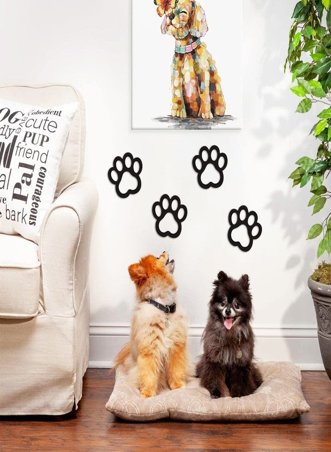 Xylolfsty Dog Room Decor Paw Prints Wood Wall Art Dog Lovers Gifts Puppy Decorations Signs for Home Kitchen Bathroom Bedroom BLACK 4PCS - Image 4