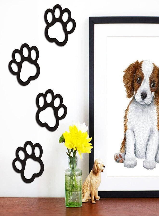 Xylolfsty Dog Room Decor Paw Prints Wood Wall Art Dog Lovers Gifts Puppy Decorations Signs for Home Kitchen Bathroom Bedroom BLACK 4PCS - Image 1