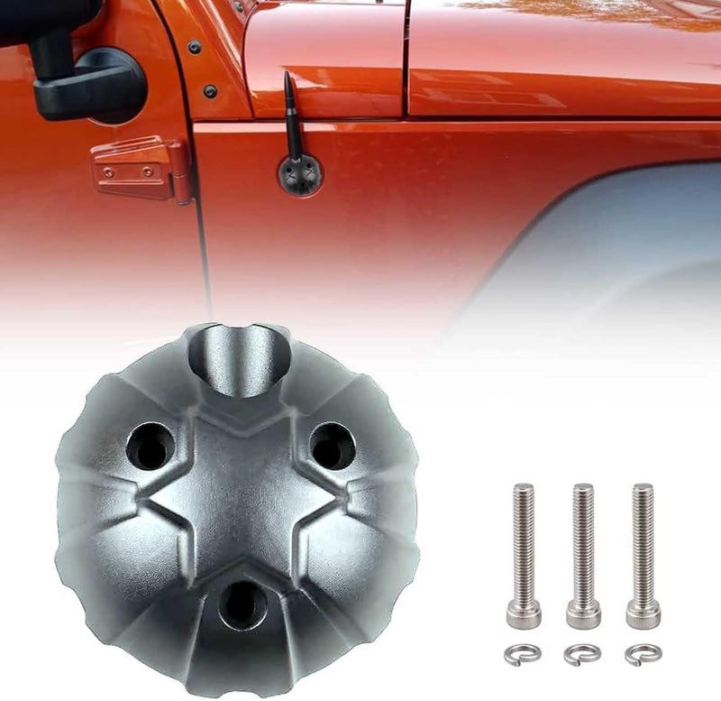 Samman Aluminum Antenna Base Cover for Jeep Wrangler JK JKU JL JLU Gladiator JT (Black) - Image 1