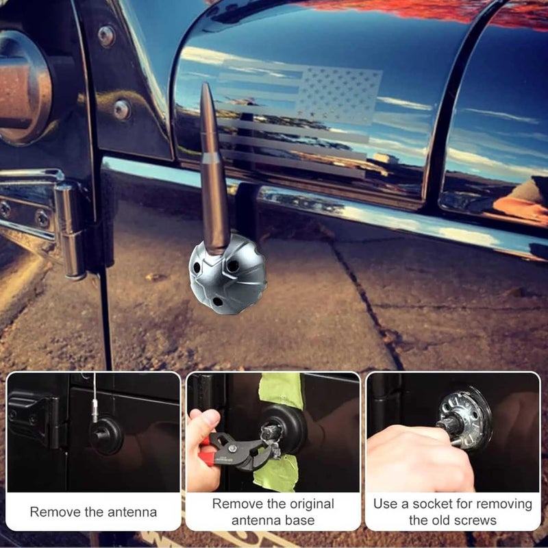 Samman Aluminum Antenna Base Cover for Jeep Wrangler JK JKU JL JLU Gladiator JT (Black) - Image 4