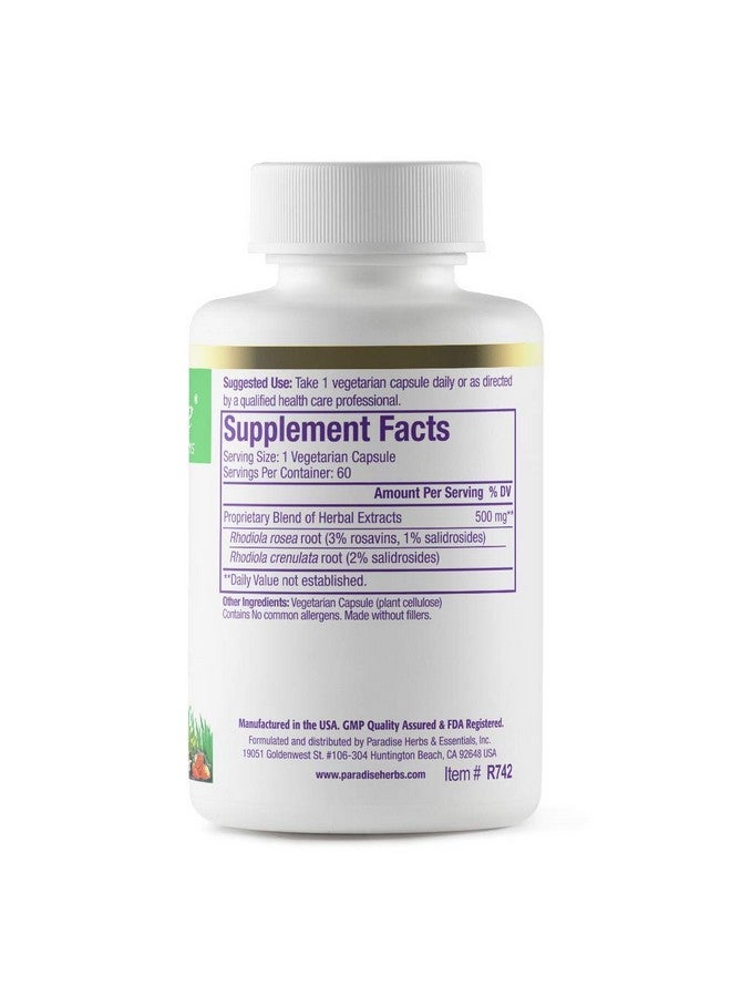 Paradise Herbs مستخلص روديولا من بارادايس هيربز 500 ملغ، مضاد أكسدة قوي للغاية، نقي للغاية، نباتي، غير معدل وراثيًا، خالي من الغلوتين، 60 كبسولة نباتية - Image 2