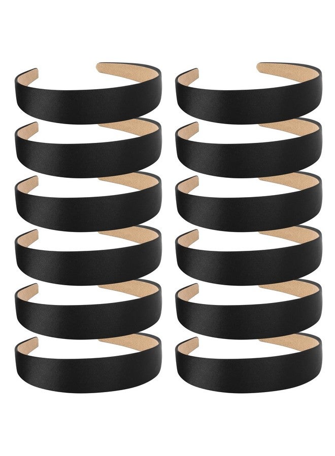 WOVOWOVO 12 Pack Black Satin Headbands For Women, 1.3 Inch Wide Girls Hairband Headband Non-Slip Head Band Cute Fashion Colorful Halloween Diy Ribbon Headbands Accessories - Image 1