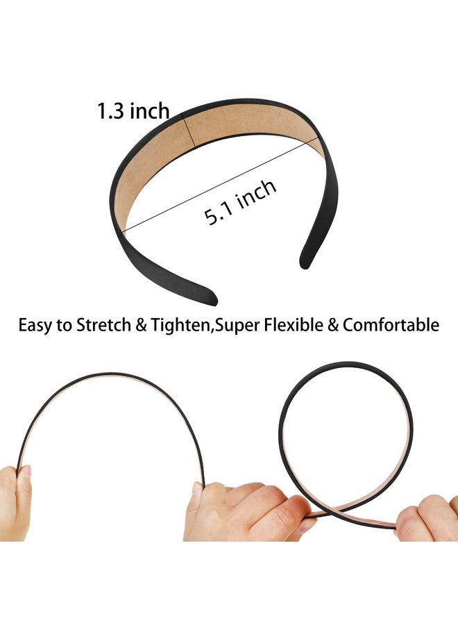 WOVOWOVO 12 Pack Black Satin Headbands For Women, 1.3 Inch Wide Girls Hairband Headband Non-Slip Head Band Cute Fashion Colorful Halloween Diy Ribbon Headbands Accessories - Image 2