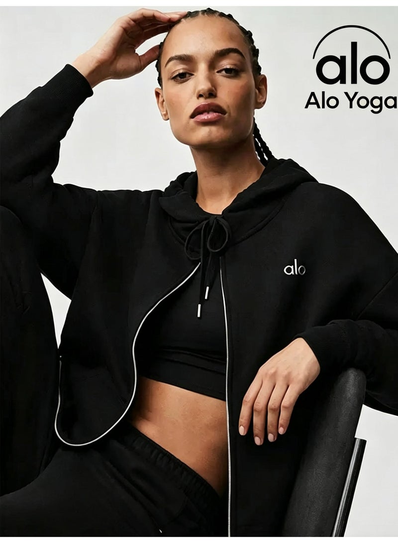 ألو يوغا جاكيت رياضي بزيب كامل وغطاء رأس من ALO Yoga موديل Accolade - Image 1