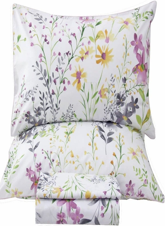 QSH 100% Egyptian Cotton Sheets Twin Size, Yellow Flower Plant Pattern Botanical Luxury Cotton Printed Bedding Flower Twin Bed Sheets for Girls Kids Extra Soft 4pcs Deep Pocket Floral Bed Sheets - Image 1