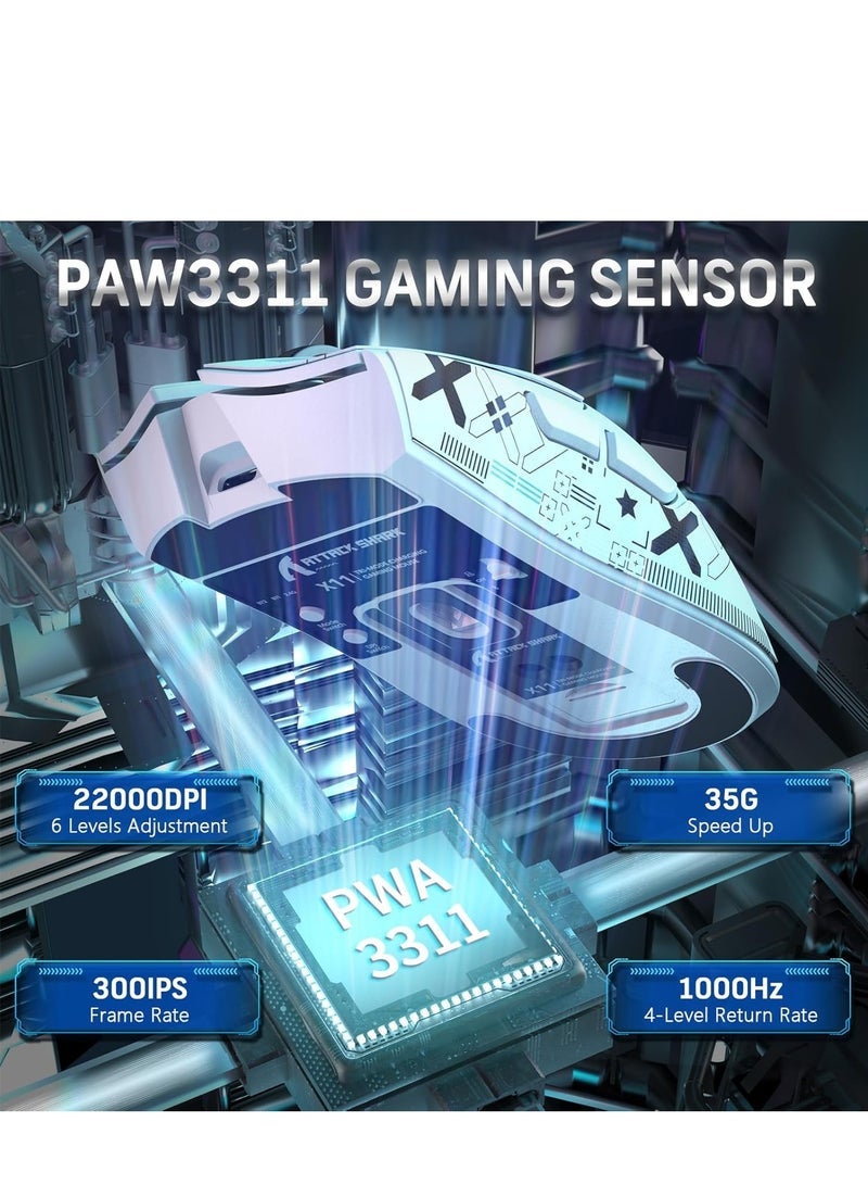 Attack Shark X11 Lightweight Wireless Gaming Mouse with RGB Charging Dock, Tri-Mode: 2.4G/USB-C Wired/BT, Up to 22K DPI, PAW3311 Optical Sensor, HUYU Switch, 5 Programmable Buttons for PC/Mac - Image 4