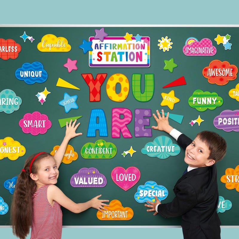 Weekgrat 45pcs Bright Affirmation Station Bulletin Board Set Motivational Posters Classroom Mirror Growth Mindset Decor Positive Affirmations Accents Cutouts for School Office Home Teacher Wall Supply - Image 2