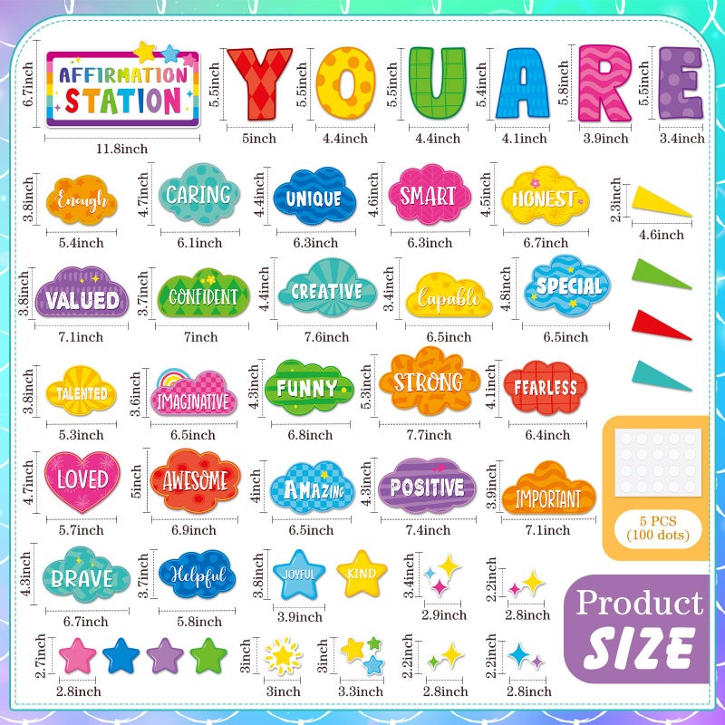 Weekgrat 45pcs Bright Affirmation Station Bulletin Board Set Motivational Posters Classroom Mirror Growth Mindset Decor Positive Affirmations Accents Cutouts for School Office Home Teacher Wall Supply - Image 3
