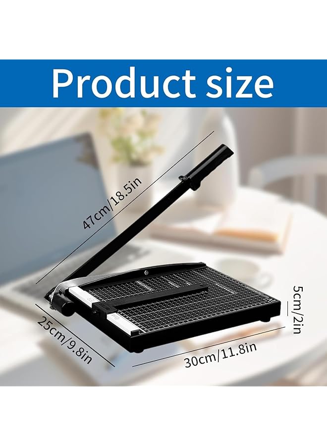 erorex A4 Paper Cutter Paper Guillotine Cutter Cut Cardboard 12 Inch Paper Cutter A4 Paper Craft Cutter A4 Paper Trimmer 12 Sheet Capacity Heavy Duty Metal Base For School Home Office Black - Image 2