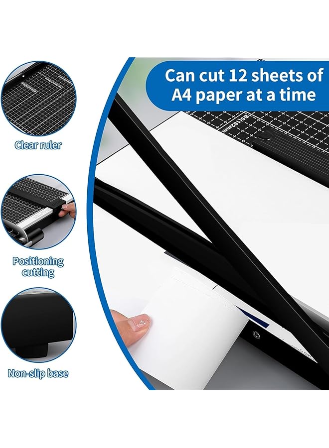 erorex A4 Paper Cutter Paper Guillotine Cutter Cut Cardboard 12 Inch Paper Cutter A4 Paper Craft Cutter A4 Paper Trimmer 12 Sheet Capacity Heavy Duty Metal Base For School Home Office Black - Image 3