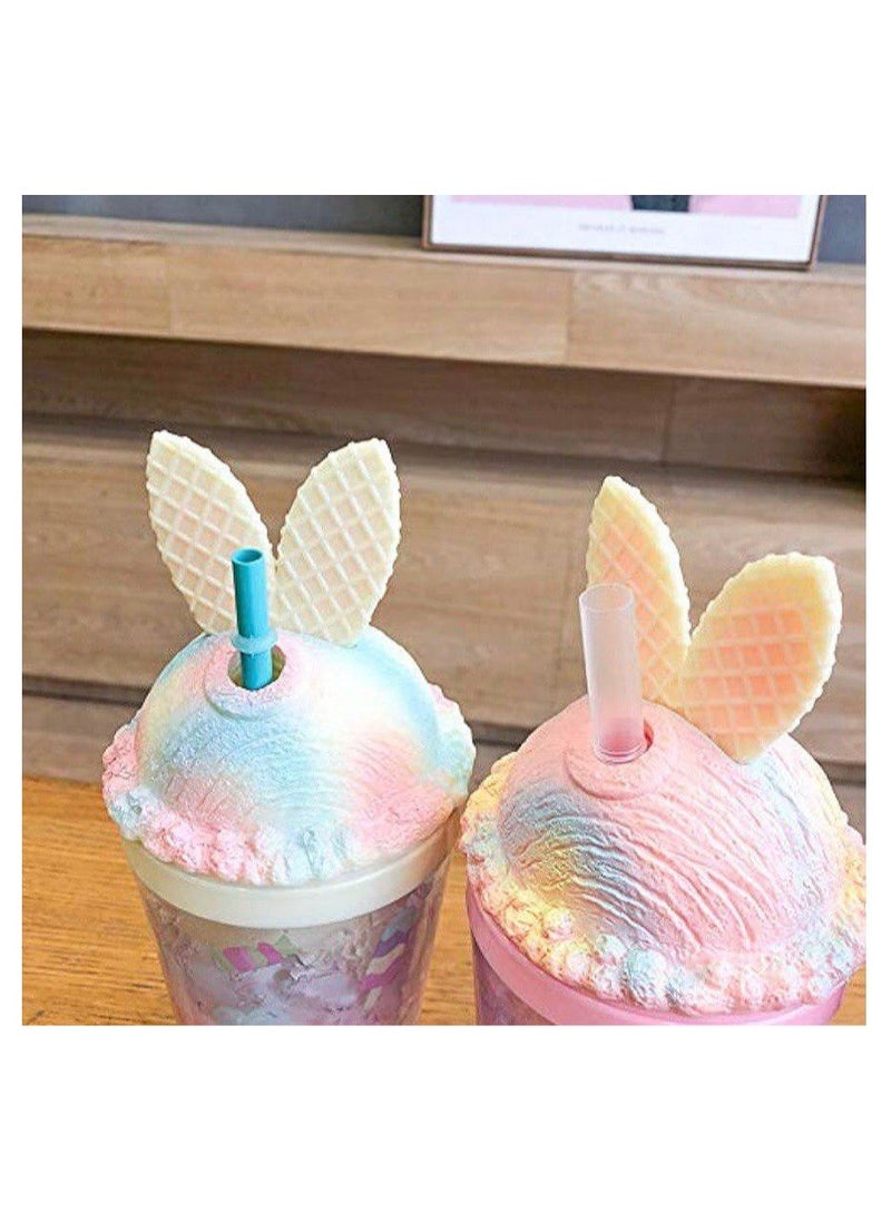 Generic - Acrylic Mug With Straw Cute Design 450 ML - Multi Color - Image 1