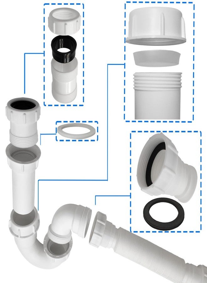 TGEOND White 1 1/4" and 1-1/2" P-Trap with Threaded Adapter, and Reversible J-Bend for Bathroom Kitchen Sink Drain Pipe Tubular Kit, Flexible Extension Tube Drain Tailpiece - Image 3