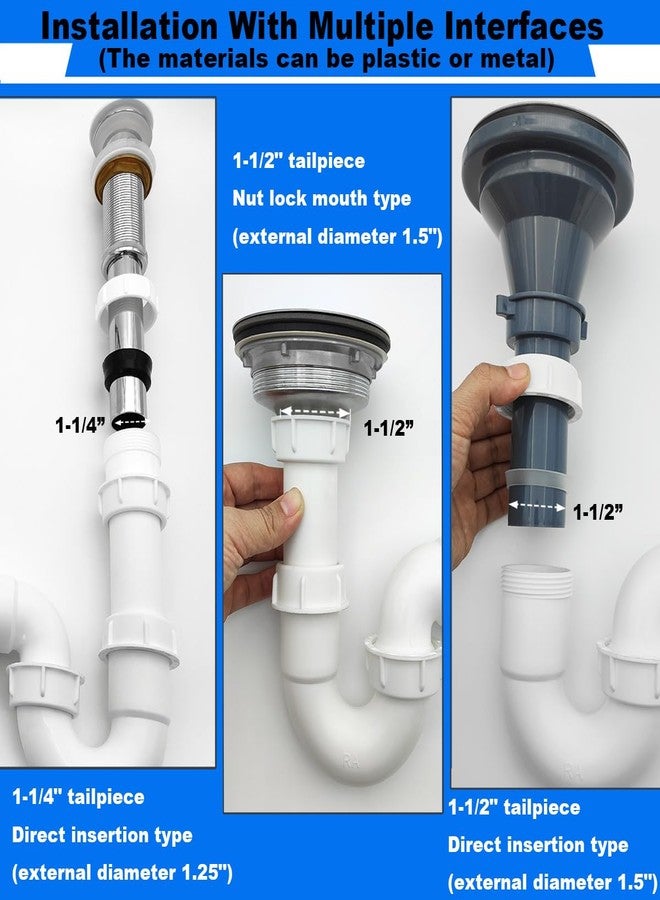 TGEOND White 1 1/4" and 1-1/2" P-Trap with Threaded Adapter, and Reversible J-Bend for Bathroom Kitchen Sink Drain Pipe Tubular Kit, Flexible Extension Tube Drain Tailpiece - Image 5
