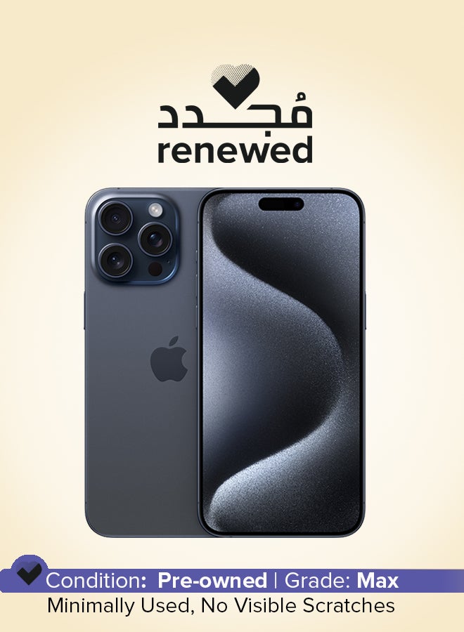 ابل  مجدد - آيفون 15 برو ماكس 256 جيجابايت أزرق تيتانيوم 5G مع فيس تايم - النسخة الأمريكية (e-SIM فقط) - Image 1