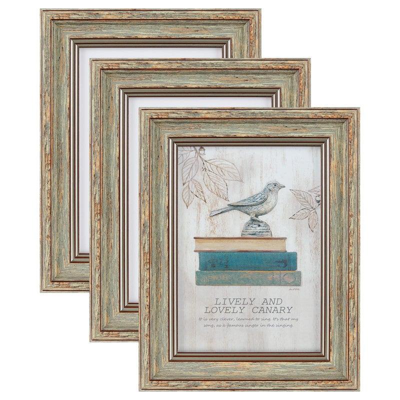 XUANLUO 3 Pack 5x7 Inch Picture Frames Farmhouse Rustic Vintage Distressed Wood Grain Photo Frame with HD plastic cover for Table Top Display and Wall Hanging