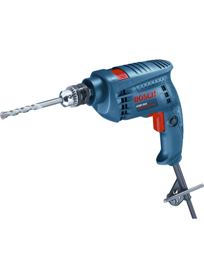 Bosch GSB 501 Corded Electric Impact Drill, 500 W, 10 mm Chuck, Spindle 3/8"- 24 UNF, Forward / Reverse Rotation, Compact Design, 1.5 kg, 1 Year Warranty - Image 1