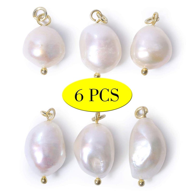 ALEXCRAFT Wholesale 6 PCS Baroque Pearl Charm White Freshwater Pearls Pendant Bulk for Jewelry Making 14K Gold Plated