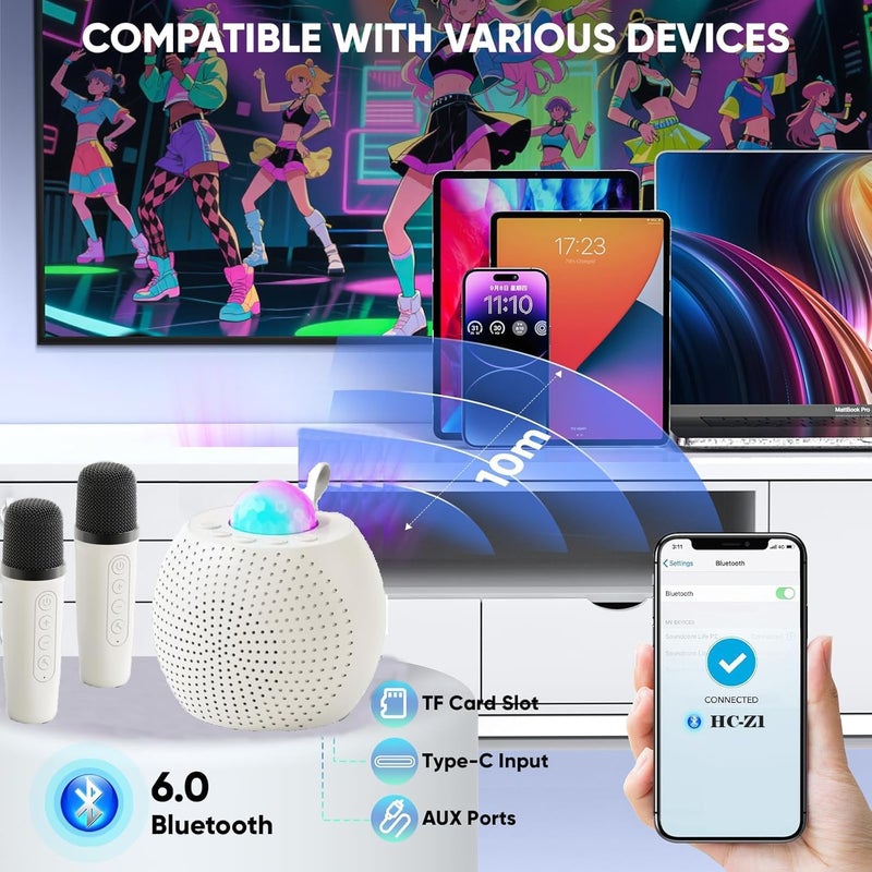 بيلكو سمارت آلة كاريوكي PylcoSmart مع ضوء LED ديسكو للبالغين والأطفال، مكبر صوت كاريوكي بلوتوث مع 2 ميكروفون لاسلكي، ألعاب ميكروفون للأطفال من 3 إلى 12+ سنة، حفلة منزلية عائلية، هدية عيد ميلاد وعيد الميلاد - Image 4