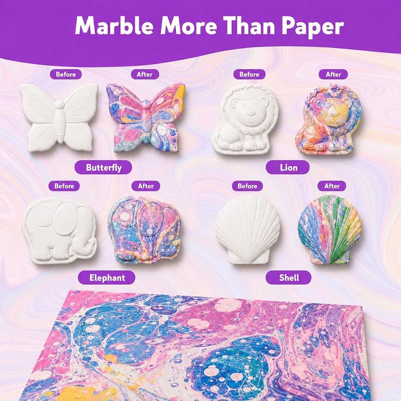 GRAFLO Marbling Paint Art & Crafts Kit - Water Marble Painting Set, Craft Kits for Girls & Boys, 12 Vibrant Colors & 40 Sketch Papers, STEM Engaging Activities, Water Marbling - For Kids Ages 6-12 - Image 4