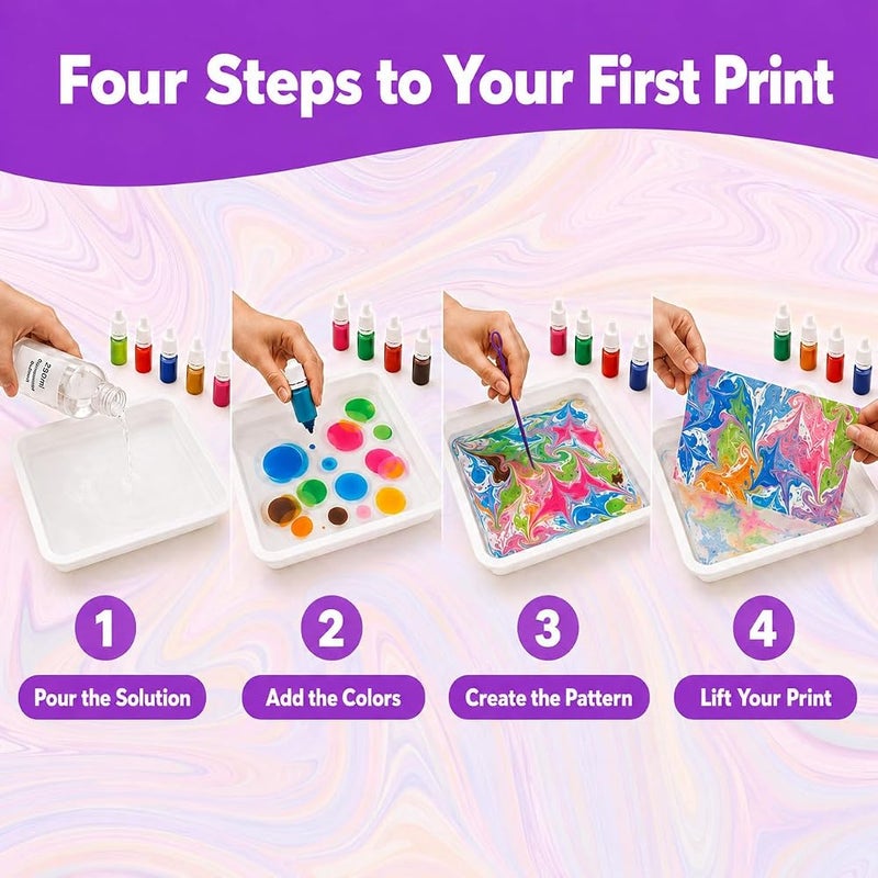 GRAFLO Marbling Paint Art & Crafts Kit - Water Marble Painting Set, Craft Kits for Girls & Boys, 12 Vibrant Colors & 40 Sketch Papers, STEM Engaging Activities, Water Marbling - For Kids Ages 6-12 - Image 3