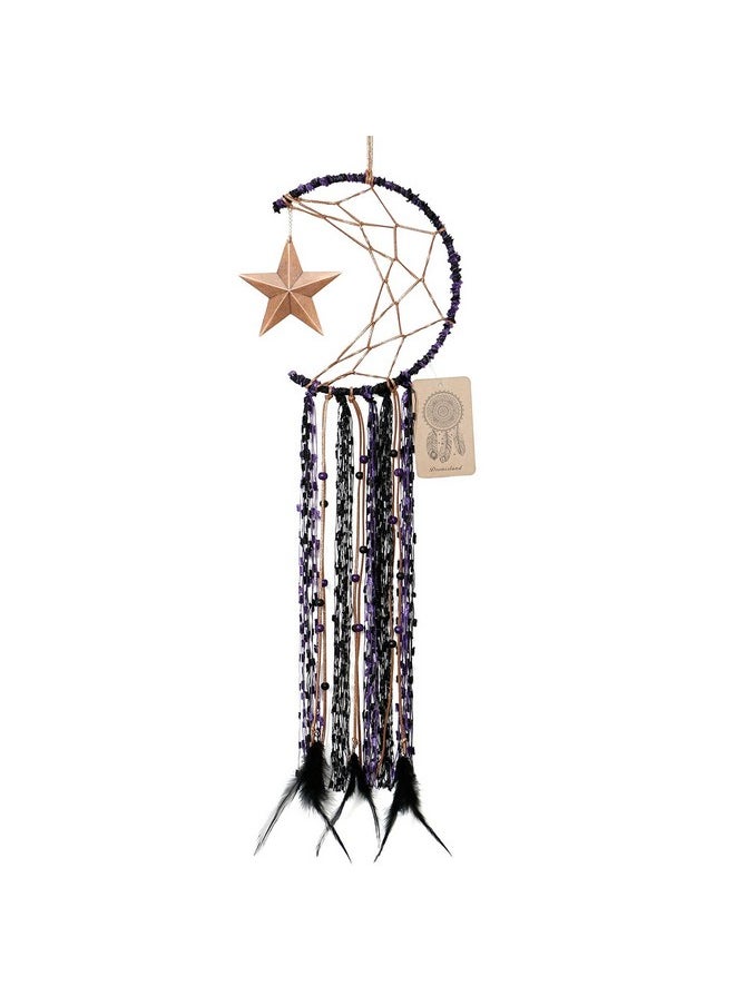 Dremisland Dremisland Moon Dream Catcher Handmade Half Circle Moon Design Dream Catcher Feather Hanging with Star Home Decoration Ornament Festival Gift (Purple)  - Image 1