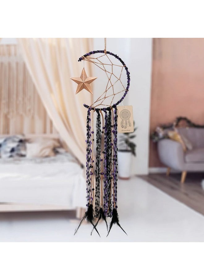 Dremisland Dremisland Moon Dream Catcher Handmade Half Circle Moon Design Dream Catcher Feather Hanging with Star Home Decoration Ornament Festival Gift (Purple)  - Image 5