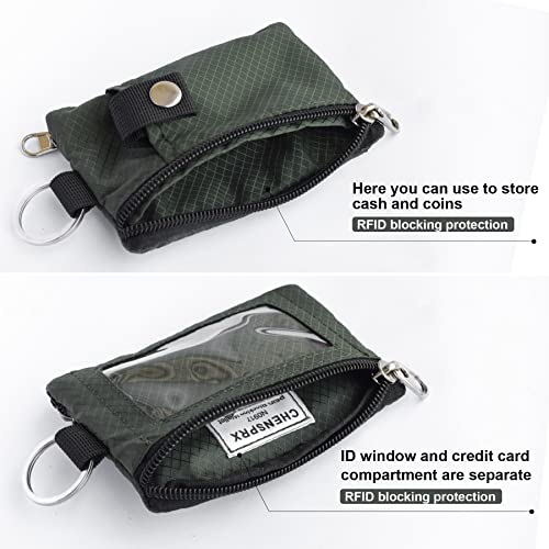 CHENSPRX Minimalist RFID Blocking Small Wallet with ID Window,WaterResistant Zip Id Case Wallet with Lanyard Keychain for Cards,Cash,Travel,Women,Men (Army Green) - Image 4