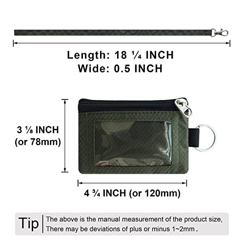 CHENSPRX Minimalist RFID Blocking Small Wallet with ID Window,WaterResistant Zip Id Case Wallet with Lanyard Keychain for Cards,Cash,Travel,Women,Men (Army Green) - Image 5