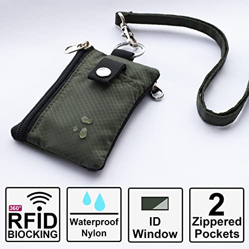 CHENSPRX Minimalist RFID Blocking Small Wallet with ID Window,WaterResistant Zip Id Case Wallet with Lanyard Keychain for Cards,Cash,Travel,Women,Men (Army Green) - Image 2