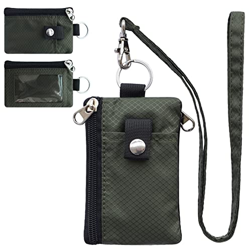 CHENSPRX Minimalist RFID Blocking Small Wallet with ID Window,WaterResistant Zip Id Case Wallet with Lanyard Keychain for Cards,Cash,Travel,Women,Men (Army Green) - Image 1