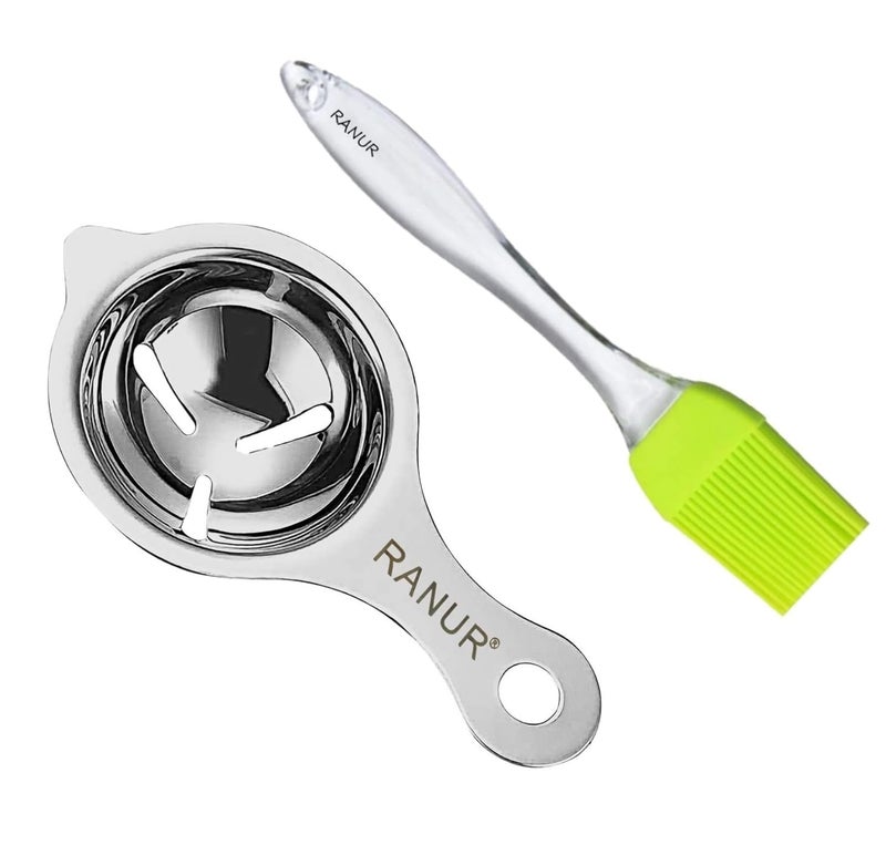 RANUR Import Stainless Steel Egg Separator, Egg Yolk Separator, Egg White Separator, Egg Filter, Kitchen Tool, Egg Gadgets, Food Certified with Hanging Hook 1 Piece (Silver) - Image 1