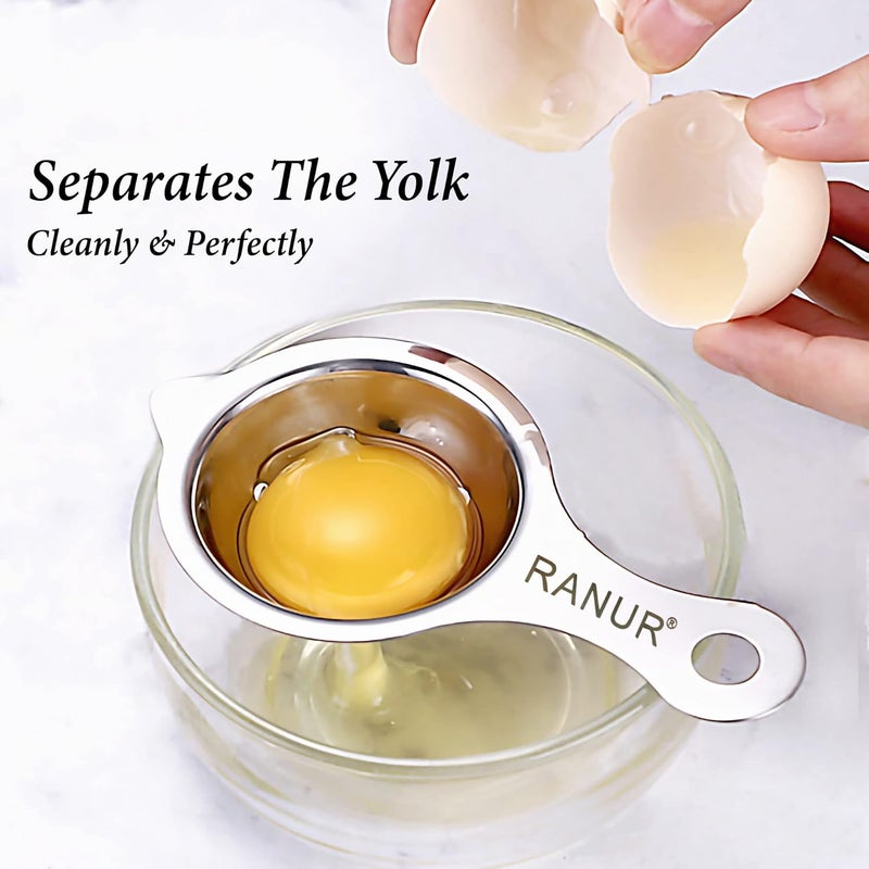 RANUR Import Stainless Steel Egg Separator, Egg Yolk Separator, Egg White Separator, Egg Filter, Kitchen Tool, Egg Gadgets, Food Certified with Hanging Hook 1 Piece (Silver) - Image 3