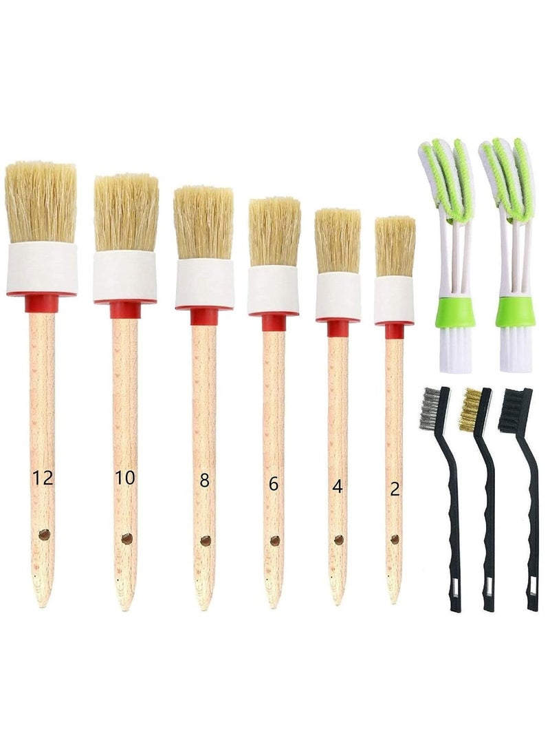 SYOSI Car Detailing Brush Set for Cleaning Wheels Interior Exterior Leather Includes 6Pcs Wooden Handle Automotive Detail Brush 3Pcs Wire Brush and 2Pcs Air Conditioner Brush 11Pcs - Image 1