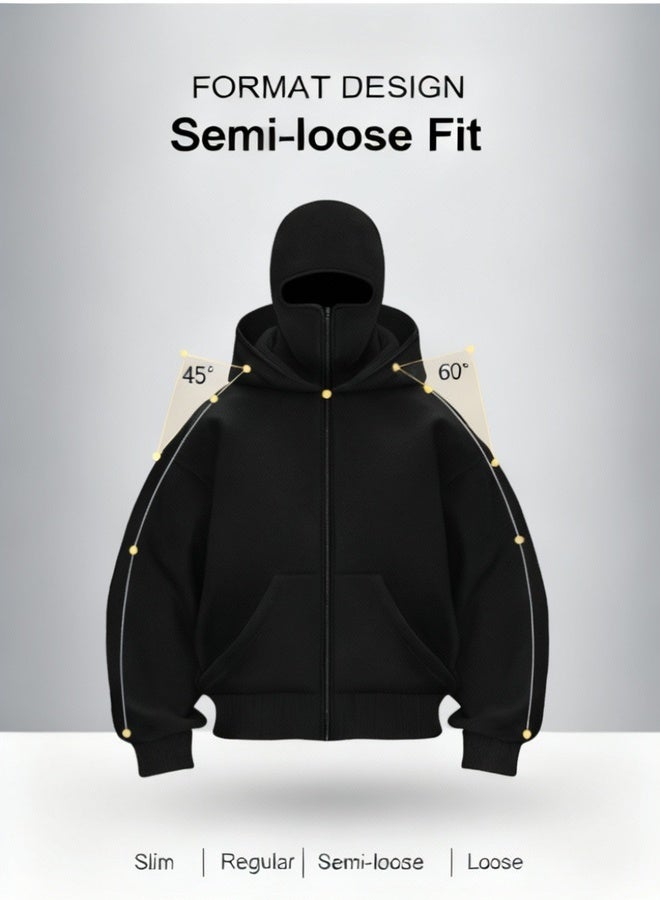 سترة رياضية بغطاء للرأس عصرية (باللون الأسود) - Image 1